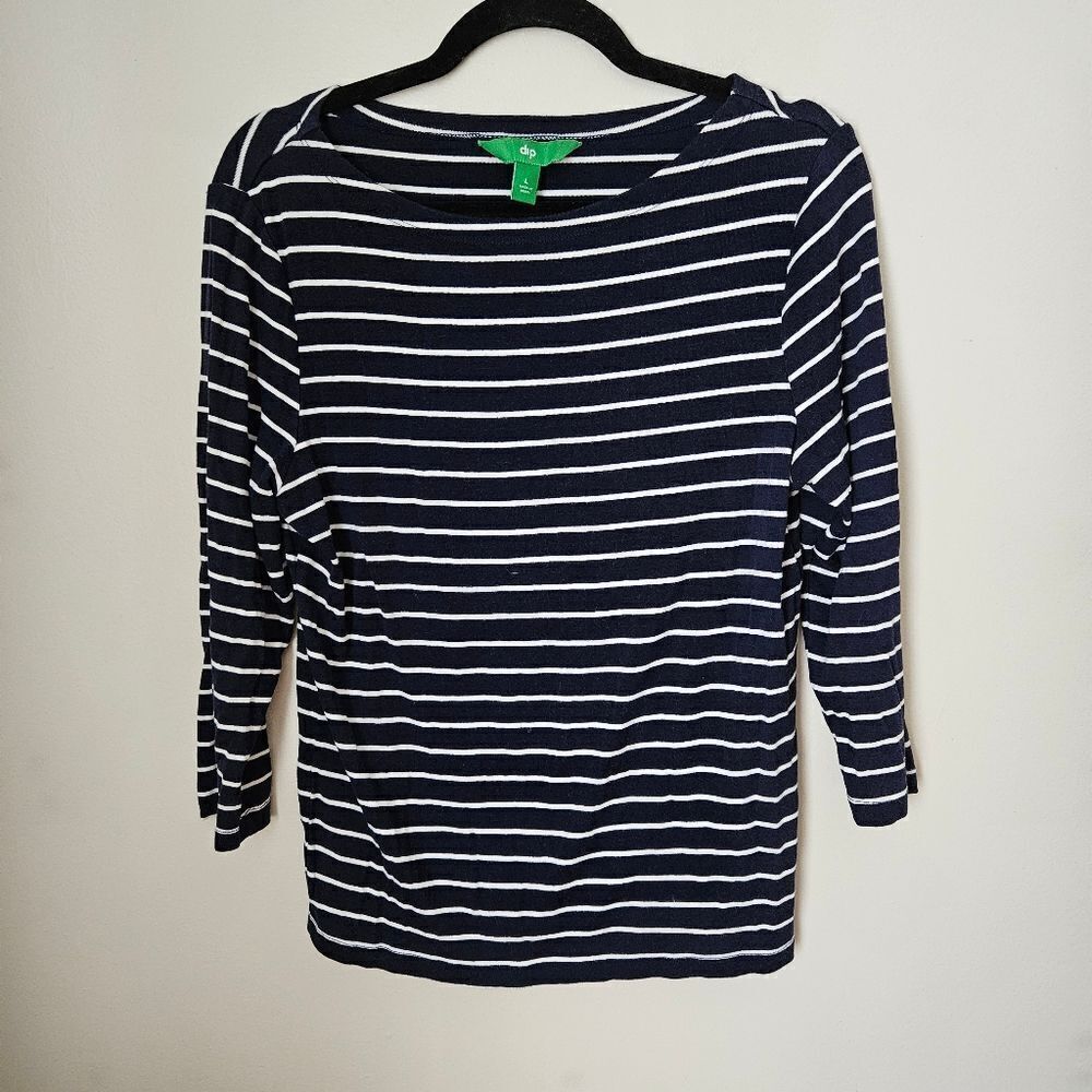 Dip Top Striped Navy White 3/4 Sleeves Crewneck Casual Neutral Comfy Staple - Picture 7 of 7